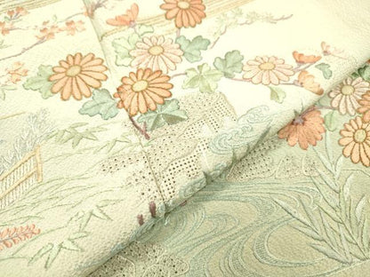 平和屋着物▼中国三大刺繍　スワトウ刺繍　汕頭刺繍　総刺繍　訪問着　水辺風景花文　暈し染　金糸　正絹　逸品　DABJ7783fe