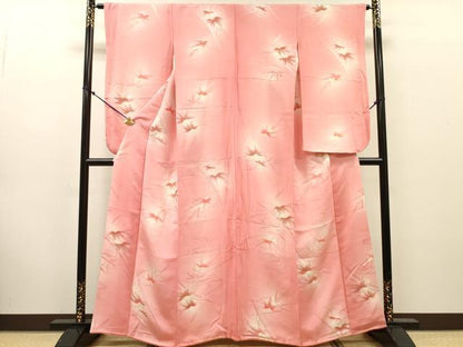 平和屋着物▼小振袖　二尺袖　地紋起こし　笹竹文　暈し染　金糸　正絹　逸品　DABJ7784fe