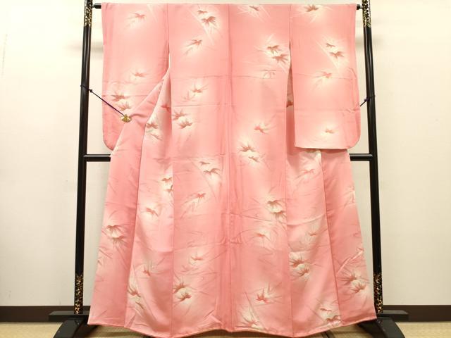 平和屋着物▼小振袖　二尺袖　地紋起こし　笹竹文　暈し染　金糸　正絹　逸品　DABJ7784fe