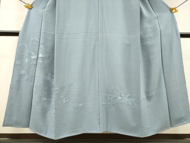 平和屋着物▼無地絵羽訪問着　総刺繍　風景文　秘色色　正絹　逸品　DABJ7785fe