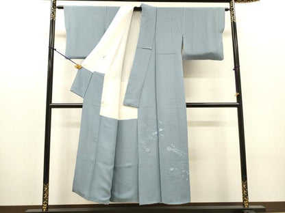 平和屋着物▼無地絵羽訪問着　総刺繍　風景文　秘色色　正絹　逸品　DABJ7785fe