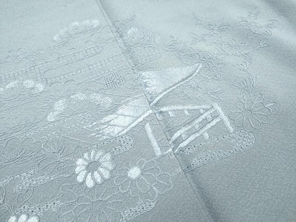 平和屋着物▼無地絵羽訪問着　総刺繍　風景文　秘色色　正絹　逸品　DABJ7785fe