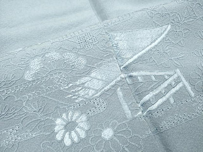 平和屋着物▼無地絵羽訪問着　総刺繍　風景文　秘色色　正絹　逸品　DABJ7785fe