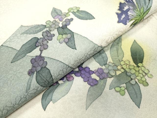 平和屋着物▼訪問着　手描き　色紙草花文　暈し染　正絹　逸品　DABJ7787fe