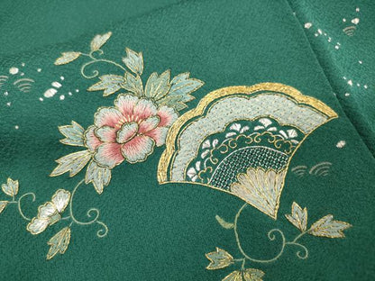 平和屋着物▼中国三大刺繍　蘇州刺繍　総刺繍　訪問着　青海波花唐草文　金銀糸　正絹　逸品　DABJ7797fe