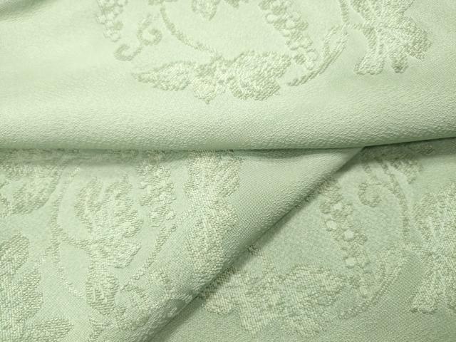 平和屋着物▼上質な色無地　葡萄蔦の葉地紋　千草鼠色　正絹　逸品　DABJ7804fe