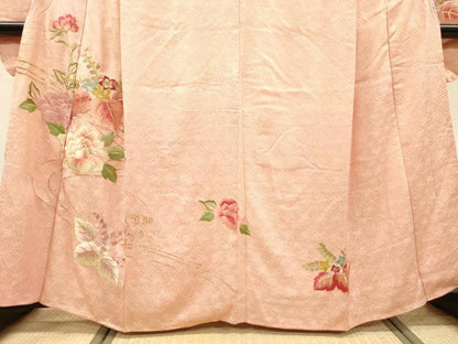 平和屋着物▼豪華振袖　総刺繍　駒刺繍　流水桐花文　金糸　正絹　逸品　DABJ7806fe