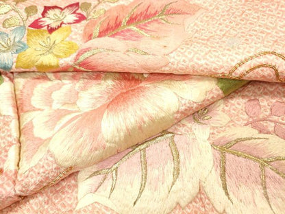 平和屋着物▼豪華振袖　総刺繍　駒刺繍　流水桐花文　金糸　正絹　逸品　DABJ7806fe