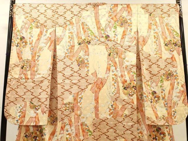 平和屋着物●創業460年・千總　振袖　駒刺繍　鬘帯舞花文　金彩　三越扱い　正絹　逸品　DABJ7817fe