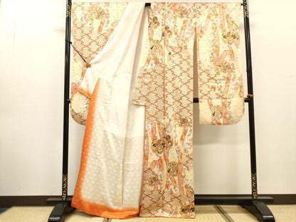 平和屋着物●創業460年・千總　振袖　駒刺繍　鬘帯舞花文　金彩　三越扱い　正絹　逸品　DABJ7817fe