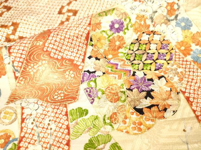 平和屋着物●創業460年・千總　振袖　駒刺繍　鬘帯舞花文　金彩　三越扱い　正絹　逸品　DABJ7817fe