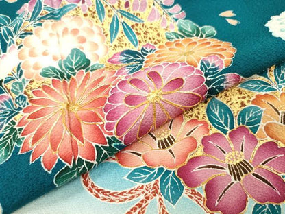平和屋着物●豪華振袖　駒刺繍　花丸文　暈し染　金彩　正絹　逸品　DABJ7820fe