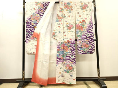 平和屋着物●豪華振袖　型染　草花　暈し染　正絹　逸品　DABJ7822fe