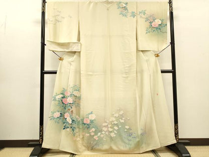平和屋着物●訪問着　友禅　作家物　枝花に休み鳥　暈し染　反端付き　正絹　逸品　DABJ7825fe