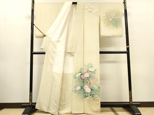 平和屋着物●訪問着　友禅　作家物　枝花に休み鳥　暈し染　反端付き　正絹　逸品　DABJ7825fe