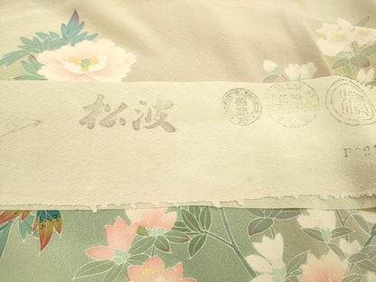 平和屋着物●訪問着　友禅　作家物　枝花に休み鳥　暈し染　反端付き　正絹　逸品　DABJ7825fe