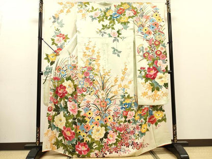 平和屋着物●豪華振袖　駒刺繍　草花　暈し染　正絹　逸品　DABJ7826fe