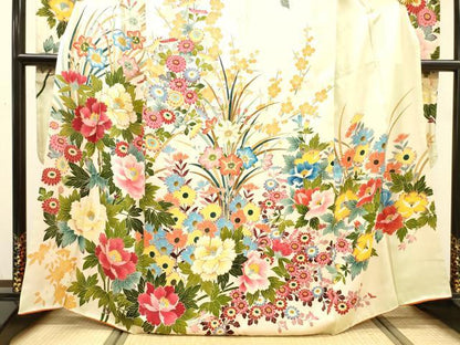 平和屋着物●豪華振袖　駒刺繍　草花　暈し染　正絹　逸品　DABJ7826fe