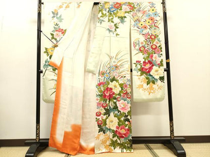 平和屋着物●豪華振袖　駒刺繍　草花　暈し染　正絹　逸品　DABJ7826fe