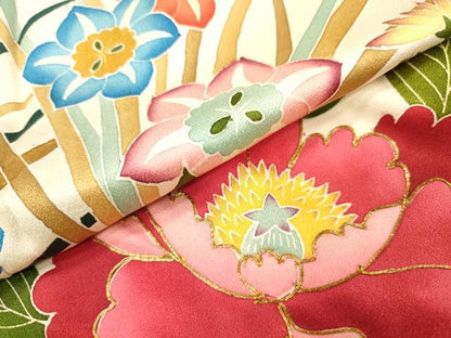 平和屋着物●豪華振袖　駒刺繍　草花　暈し染　正絹　逸品　DABJ7826fe