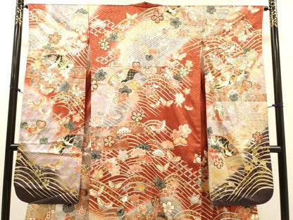 平和屋着物●豪華振袖　駒刺繍　飛鶴花文　暈し染　金銀彩　正絹　逸品　DABJ7830fe