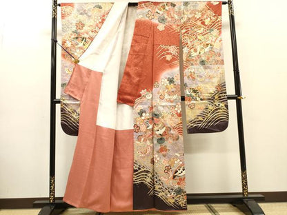 平和屋着物●豪華振袖　駒刺繍　飛鶴花文　暈し染　金銀彩　正絹　逸品　DABJ7830fe