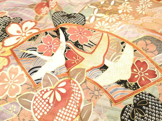 平和屋着物●豪華振袖　駒刺繍　飛鶴花文　暈し染　金銀彩　正絹　逸品　DABJ7830fe