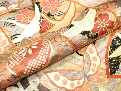 平和屋着物●豪華振袖　駒刺繍　飛鶴花文　暈し染　金銀彩　正絹　逸品　DABJ7830fe