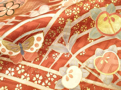 平和屋着物●豪華振袖　駒刺繍　飛鶴花文　暈し染　金銀彩　正絹　逸品　DABJ7830fe