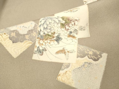 平和屋着物●上質な小紋　色紙花鳥文　正絹　逸品　DABJ7834fe