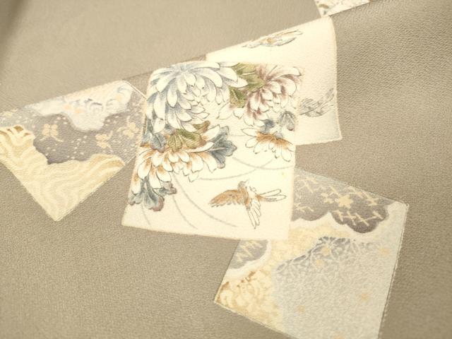 平和屋着物●上質な小紋　色紙花鳥文　正絹　逸品　DABJ7834fe