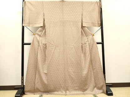 平和屋着物●上質な色無地　亀甲花地紋　灰梅色　ロング丈　正絹　逸品　DABJ7839fe