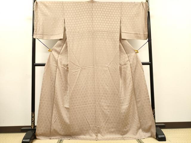 平和屋着物●上質な色無地　亀甲花地紋　灰梅色　ロング丈　正絹　逸品　DABJ7839fe