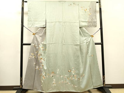 平和屋着物●日本舞踊家 岩井流宗元 岩井友見 十一代目 岩井半四郎　訪問着　刺繍　舞蝶枝花文　金彩　正絹　逸品　未使用　DABJ7842fe