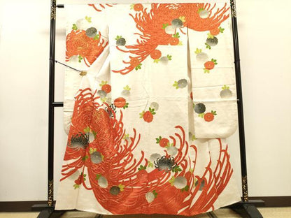 平和屋着物●豪華振袖　駒刺繍　乱菊　金彩　正絹　逸品　DABJ7845fe
