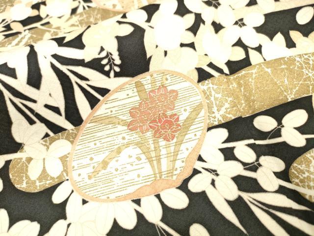 平和屋着物●訪問着　駒刺繍　貝合わせ花文　黒地　金彩　高島屋扱い　正絹　逸品　DABJ7846fe