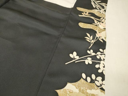 平和屋着物●訪問着　駒刺繍　貝合わせ花文　黒地　金彩　高島屋扱い　正絹　逸品　DABJ7846fe