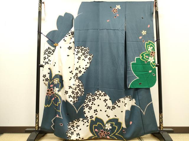 平和屋着物●豪華振袖　駒刺繍　舞桜　金彩　正絹　逸品　DABJ7849fe