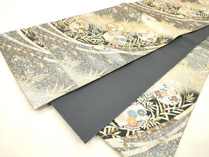 平和屋着物▼六通柄袋帯　唐織　雪輪花松文　金銀糸　正絹　逸品　DABJ7857fe