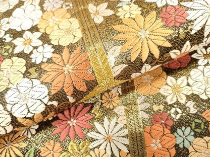 平和屋着物▼六通柄袋帯　唐織　亀甲花松文　金糸　正絹　逸品　DABJ7891fe