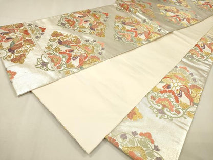 平和屋着物▼六通柄袋帯　唐織　向かい鳥花唐草文　金銀糸　正絹　逸品　DABJ7936fe