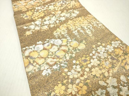 平和屋着物▼六通柄袋帯　草花　金銀糸　正絹　逸品　DABJ7941fe
