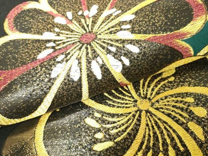 平和屋着物▼六通柄袋帯　舞花　黒地　金糸　正絹　逸品　DABJ7950fe