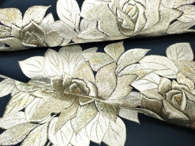 平和屋着物▼塩瀬　九寸名古屋帯　総刺繍　薔薇　金銀糸　正絹　逸品　DABJ7952fe