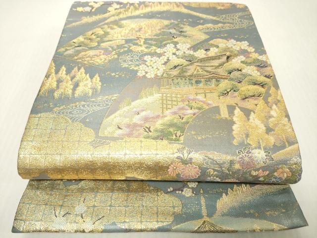 平和屋着物▼両面　六通柄袋帯　東山散策　琳派　宗達　松島図　金糸　正絹　逸品　DABJ7959fe