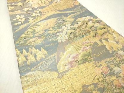 平和屋着物▼両面　六通柄袋帯　東山散策　琳派　宗達　松島図　金糸　正絹　逸品　DABJ7959fe