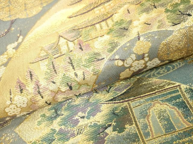 平和屋着物▼両面　六通柄袋帯　東山散策　琳派　宗達　松島図　金糸　正絹　逸品　DABJ7959fe