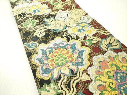 平和屋着物▼六通柄袋帯　更紗花文　金銀糸　正絹　逸品　DABJ7966fe