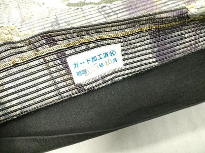 平和屋着物▼六通柄袋帯　紙布　花絵皿　金銀糸　正絹　逸品　DABJ7967fe