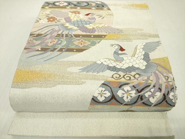 平和屋着物●爪掻き本綴れ　六通柄袋帯　鳳凰花唐草文　金銀糸　正絹　逸品　DABJ7976fe